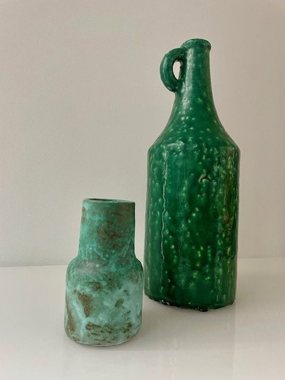 Image 1 of Set Of 2 Green Glazed Vases