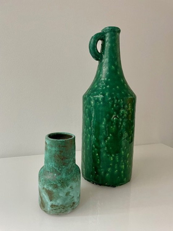 Image 1 of Set Of 2 Green Glazed Vases