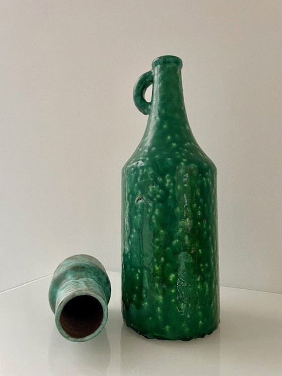 Image 1 of Set Of 2 Green Glazed Vases