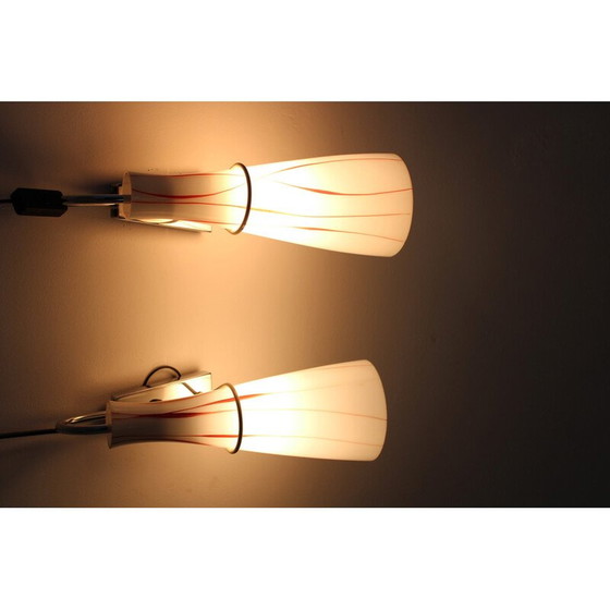 Image 1 of Pair of vintage glass wall lamp, Czechoslovakia 1970