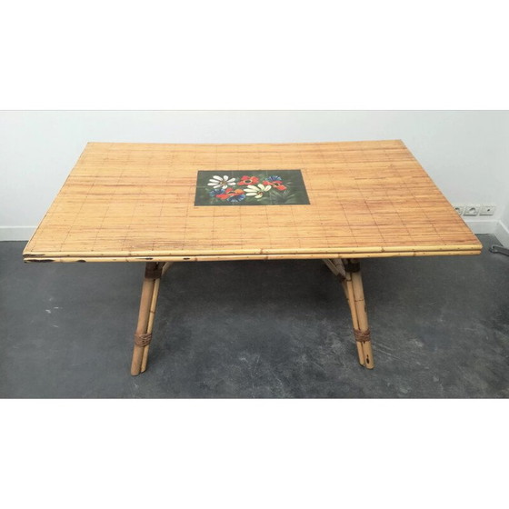 Image 1 of Vintage table in rush and bamboo, 1950