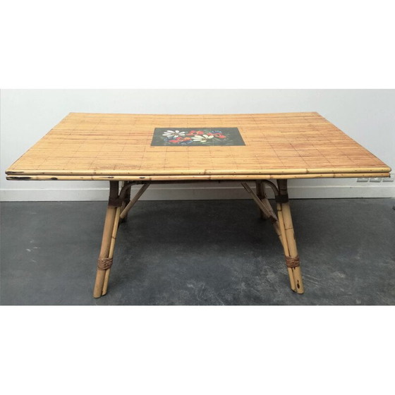 Image 1 of Vintage table in rush and bamboo, 1950