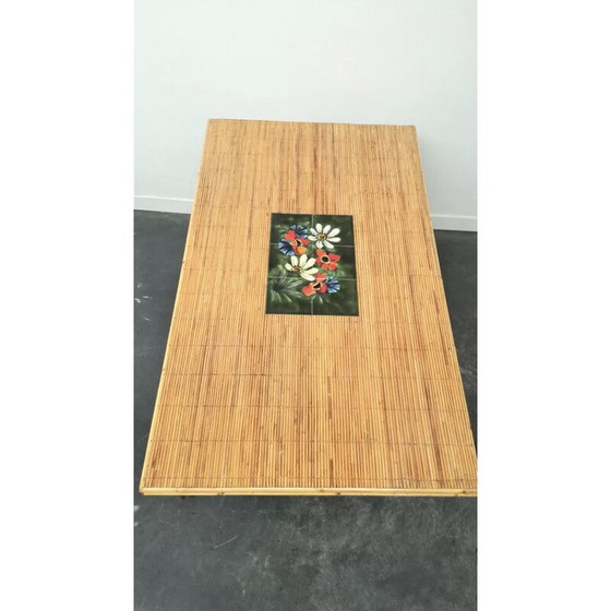 Image 1 of Vintage table in rush and bamboo, 1950