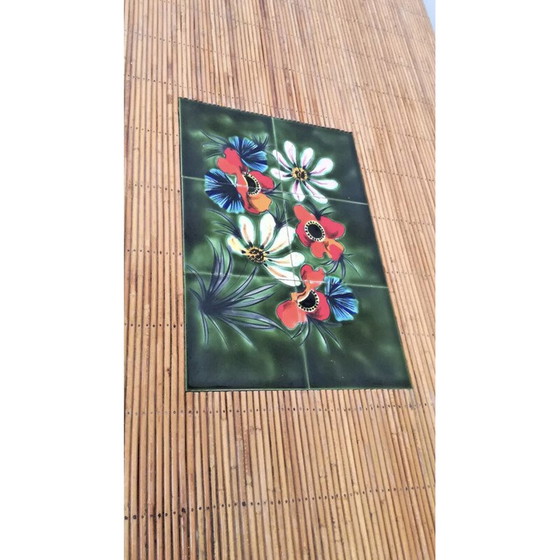 Image 1 of Vintage table in rush and bamboo, 1950