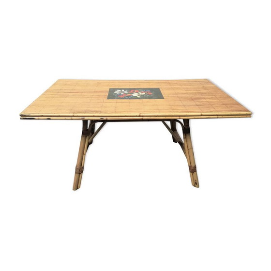 Image 1 of Vintage table in rush and bamboo, 1950