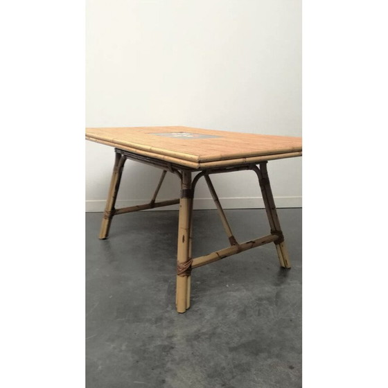 Image 1 of Vintage table in rush and bamboo, 1950