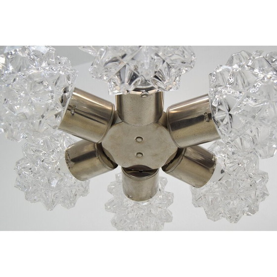 Image 1 of Coppia di lampadari vintage in vetro, metallo e acciaio per Kamenicky Senov, Cecoslovacchia, anni '70