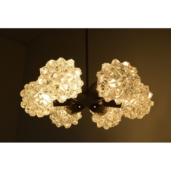 Image 1 of Coppia di lampadari vintage in vetro, metallo e acciaio per Kamenicky Senov, Cecoslovacchia, anni '70