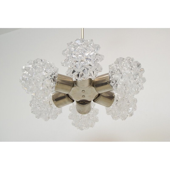 Image 1 of Coppia di lampadari vintage in vetro, metallo e acciaio per Kamenicky Senov, Cecoslovacchia, anni '70