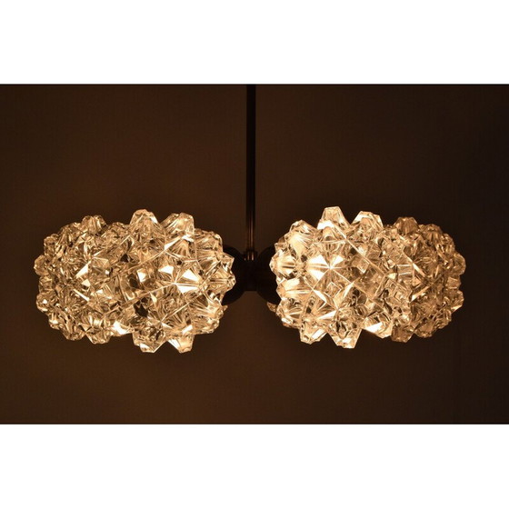 Image 1 of Coppia di lampadari vintage in vetro, metallo e acciaio per Kamenicky Senov, Cecoslovacchia, anni '70