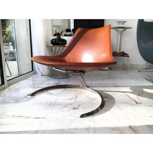Vintage leather Scimitar armchair by Jørgen Kastholm & Preben Fabricius for Ivan Schlechter, Denmark 1962