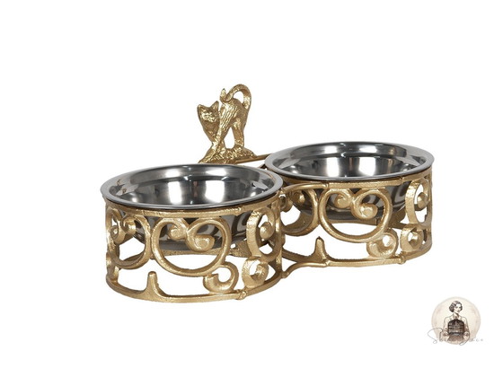 Image 1 of Stylish Gold Double Feeder for Pets