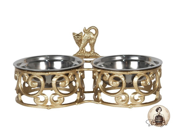 Image 1 of Stylish Gold Double Feeder for Pets