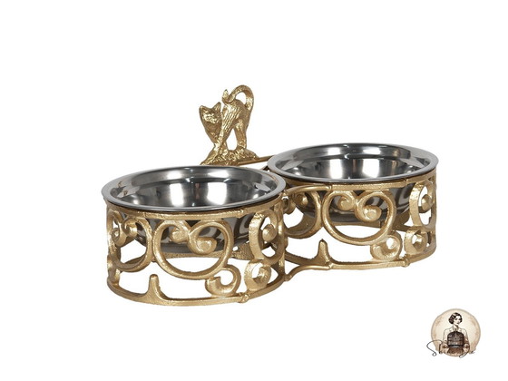 Image 1 of Stylish Gold Double Feeder for Pets