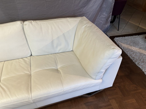 Roche Bobois, chaise longue méridienne, série Intervalle, cuir blanc Verona