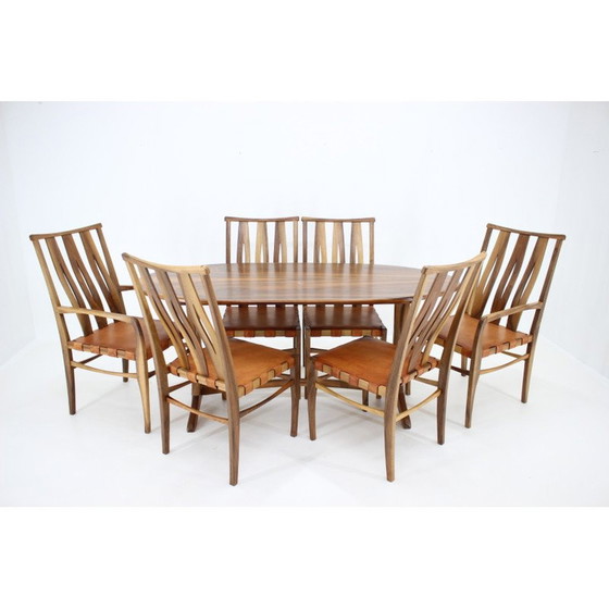 Image 1 of Vintage walnut and leather dining set by William Pagden, Netherland 2001