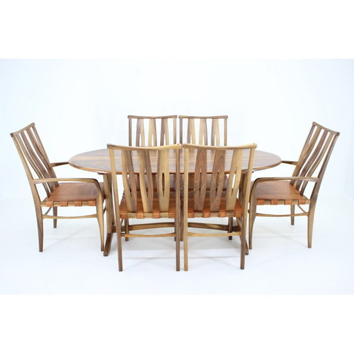Vintage walnut and leather dining set by William Pagden, Netherland 2001