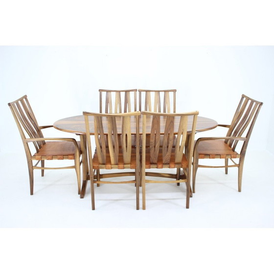 Image 1 of Vintage walnut and leather dining set by William Pagden, Netherland 2001