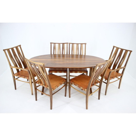 Image 1 of Vintage walnut and leather dining set by William Pagden, Netherland 2001