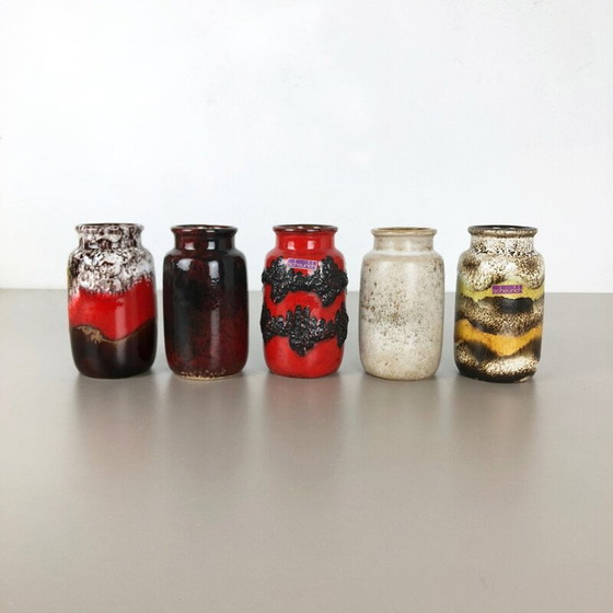 Image 1 of Set of 5 vintage fat lava ceramic vases from Scheurich, Germany 1970