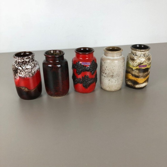 Image 1 of Set of 5 vintage fat lava ceramic vases from Scheurich, Germany 1970