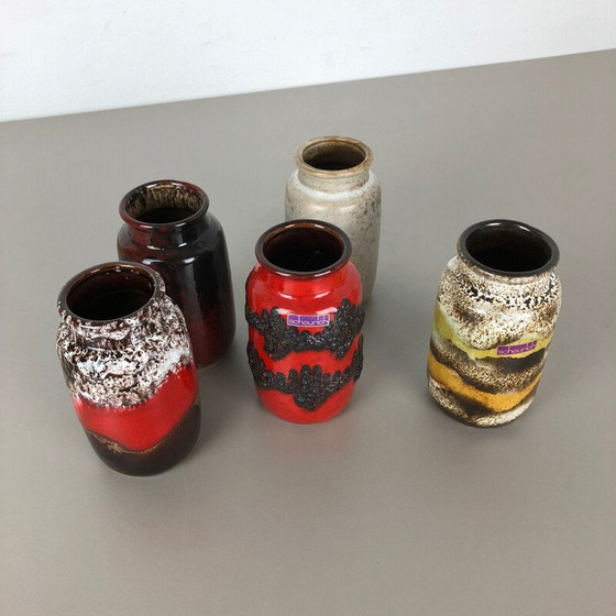 Image 1 of Set of 5 vintage fat lava ceramic vases from Scheurich, Germany 1970