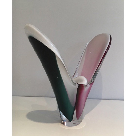 Image 1 of Vintage shell vase in multicolored glass signed Flygsfors, 1956
