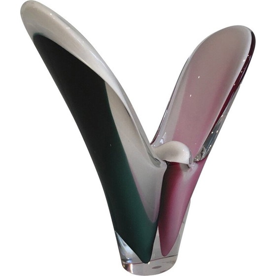 Image 1 of Vintage shell vase in multicolored glass signed Flygsfors, 1956