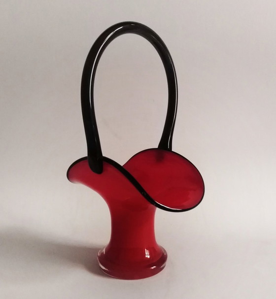 Image 1 of Cesta de cristal Art Déco Tango rojo/negro de Michael Powolny Loetz, década de 1920