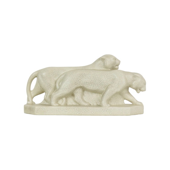 Image 1 of Art Deco Panther Sculpture Crackle 