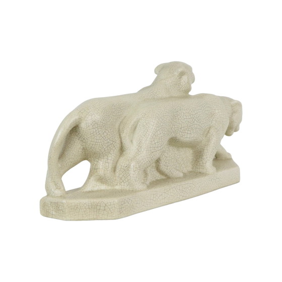 Image 1 of Art Deco Panther Sculpture Crackle 