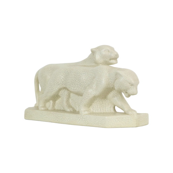 Image 1 of Art Deco Panther Sculpture Crackle 