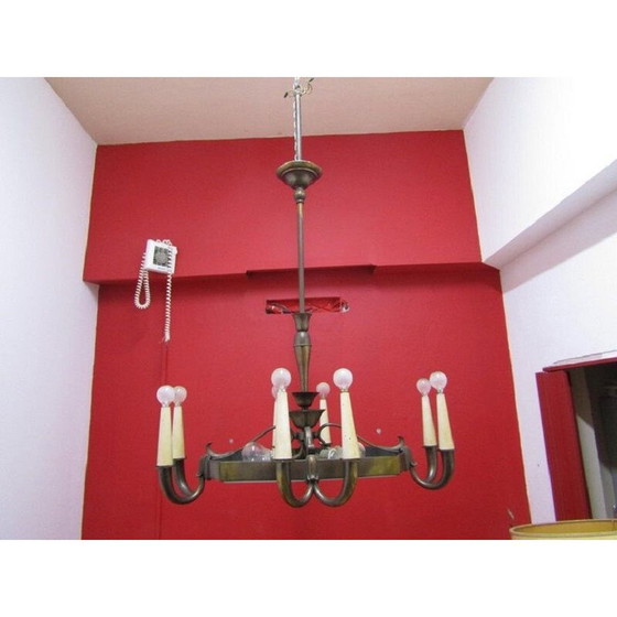 Image 1 of Vintage Italian chandelier in glass and brass by Gio Ponti