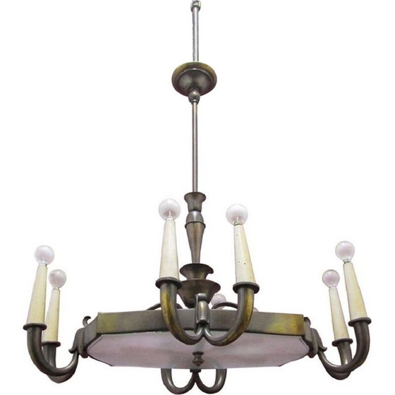 Image 1 of Vintage Italian chandelier in glass and brass by Gio Ponti