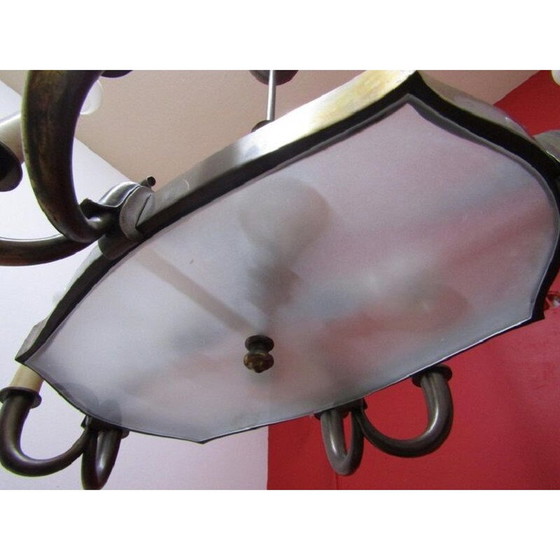 Image 1 of Vintage Italian chandelier in glass and brass by Gio Ponti