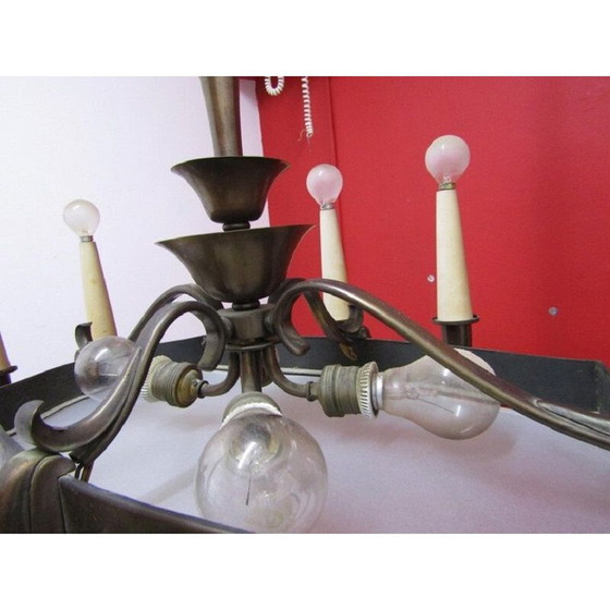 Image 1 of Vintage Italian chandelier in glass and brass by Gio Ponti