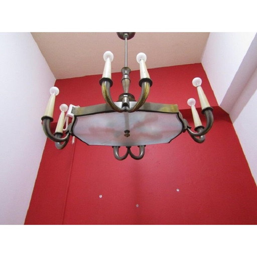 Vintage Italian chandelier in glass and brass by Gio Ponti