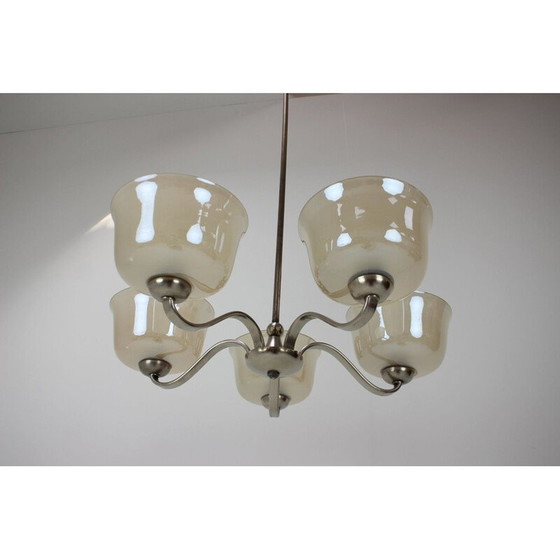 Image 1 of Lampadario vintage in metallo e vetro in stile art déco, Cecoslovacchia, 1930