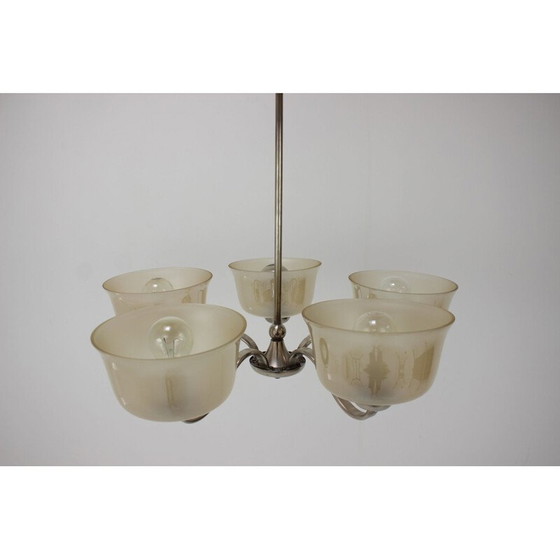 Image 1 of Lampadario vintage in metallo e vetro in stile art déco, Cecoslovacchia, 1930