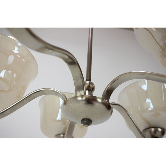 Image 1 of Lampadario vintage in metallo e vetro in stile art déco, Cecoslovacchia, 1930