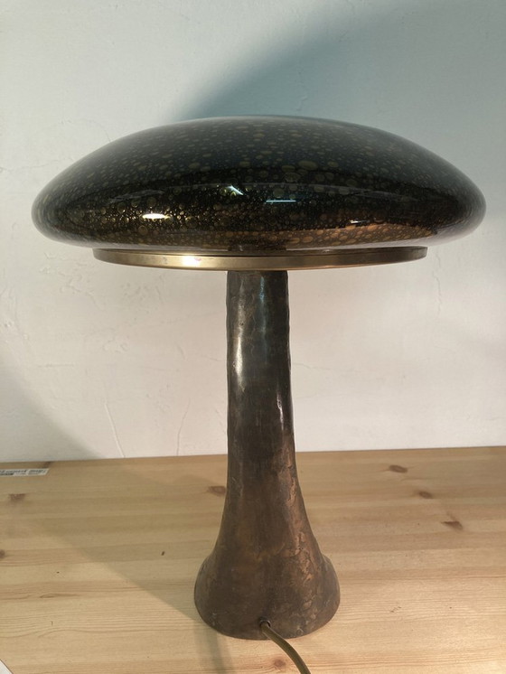 Image 1 of Art Deco Murano Bubble Glass Mushroom Lamp