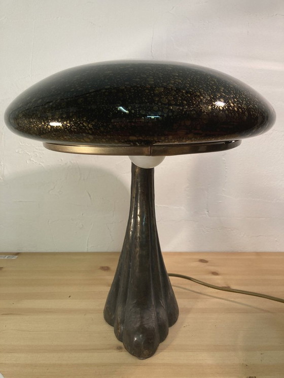 Image 1 of Art Deco Murano Bubble Glass Mushroom Lamp