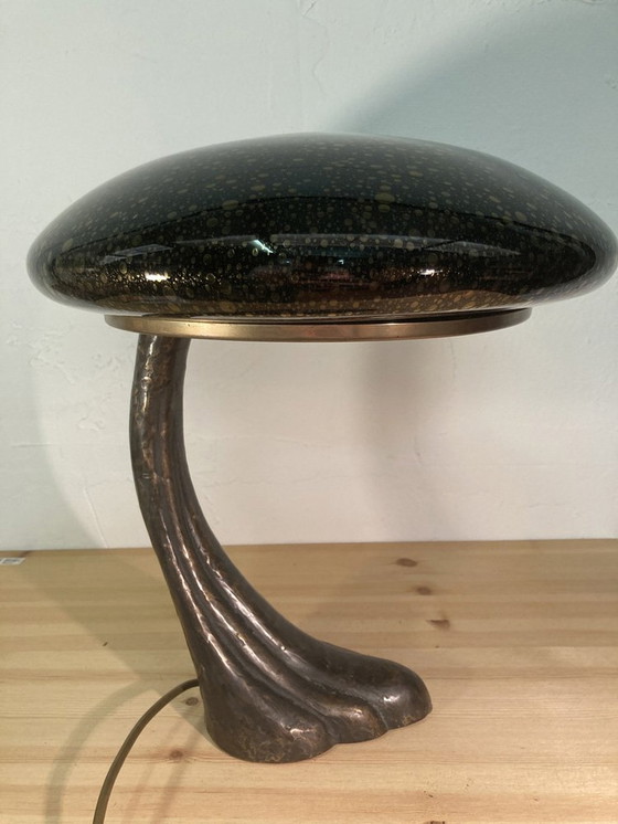 Image 1 of Art Deco Murano Bubble Glass Mushroom Lamp