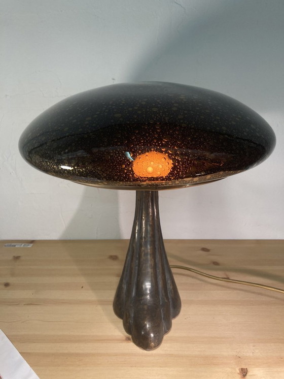 Image 1 of Art Deco Murano Bubble Glass Mushroom Lamp