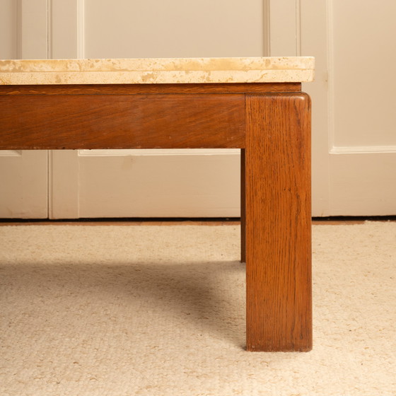 Image 1 of Wood & Travertine Coffee Table