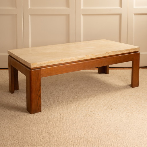 Wood & Travertine Coffee Table