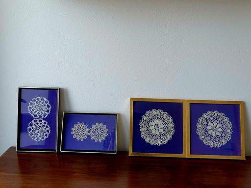 4 Antique Frames With Brussels And Mechelen Lace