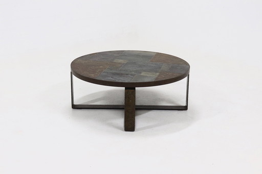 Vintage Brutalist Round Coffee Table 