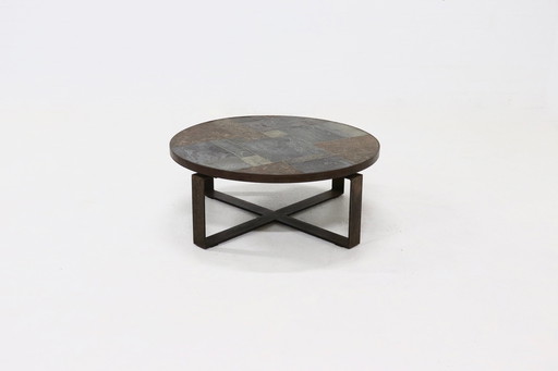 Vintage Brutalist Round Coffee Table 