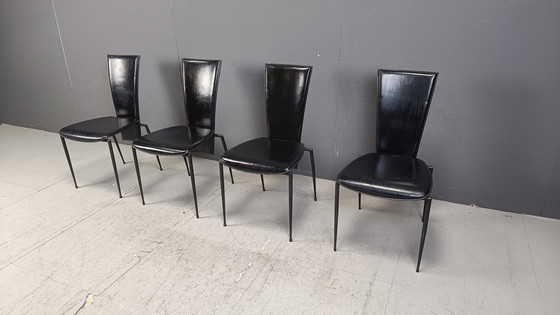 Image 1 of Black Postmodern Dining Chairs by Arper Italy, 1980s - Set of 4